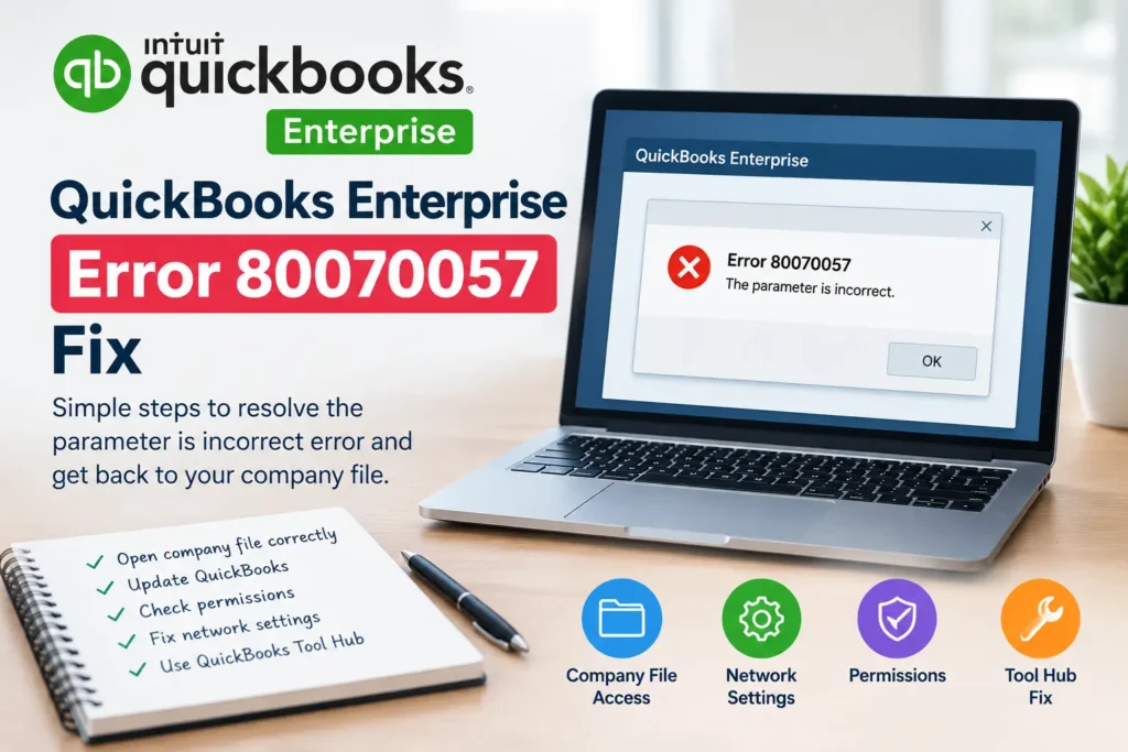 QuickBooks Enterprise Error 80070057 fix with company file and network troubleshooting steps